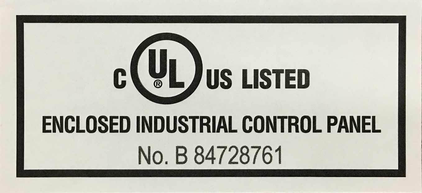 Sample UL 508A Listed label